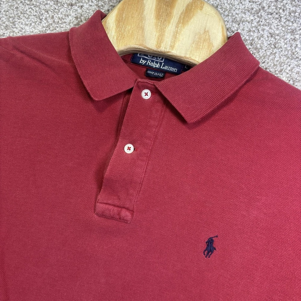 Vintage Polo By Ralph Lauren Polo Shirt Mens Large Red Solid Made USA Pony Logo